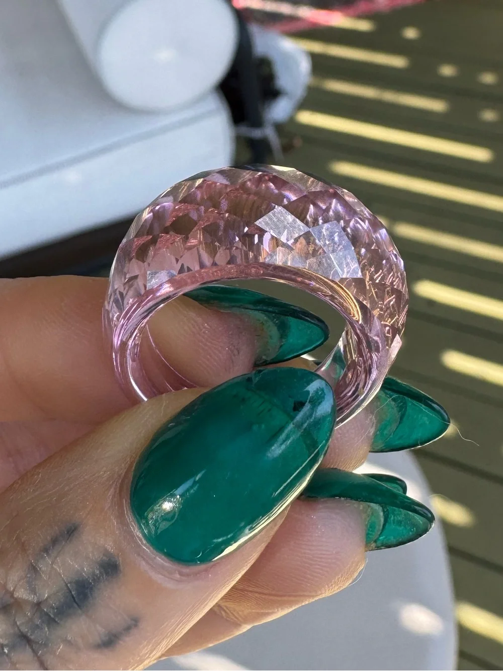 Stunning Swarovski Glass Faceted Pink Dome Ring size 8